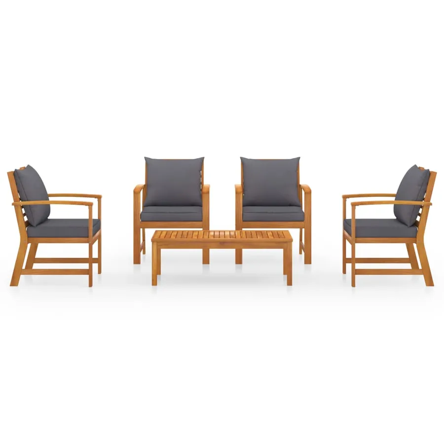 Salon de jardin 5 pcs avec coussin Bois d'acacia solide - 3
