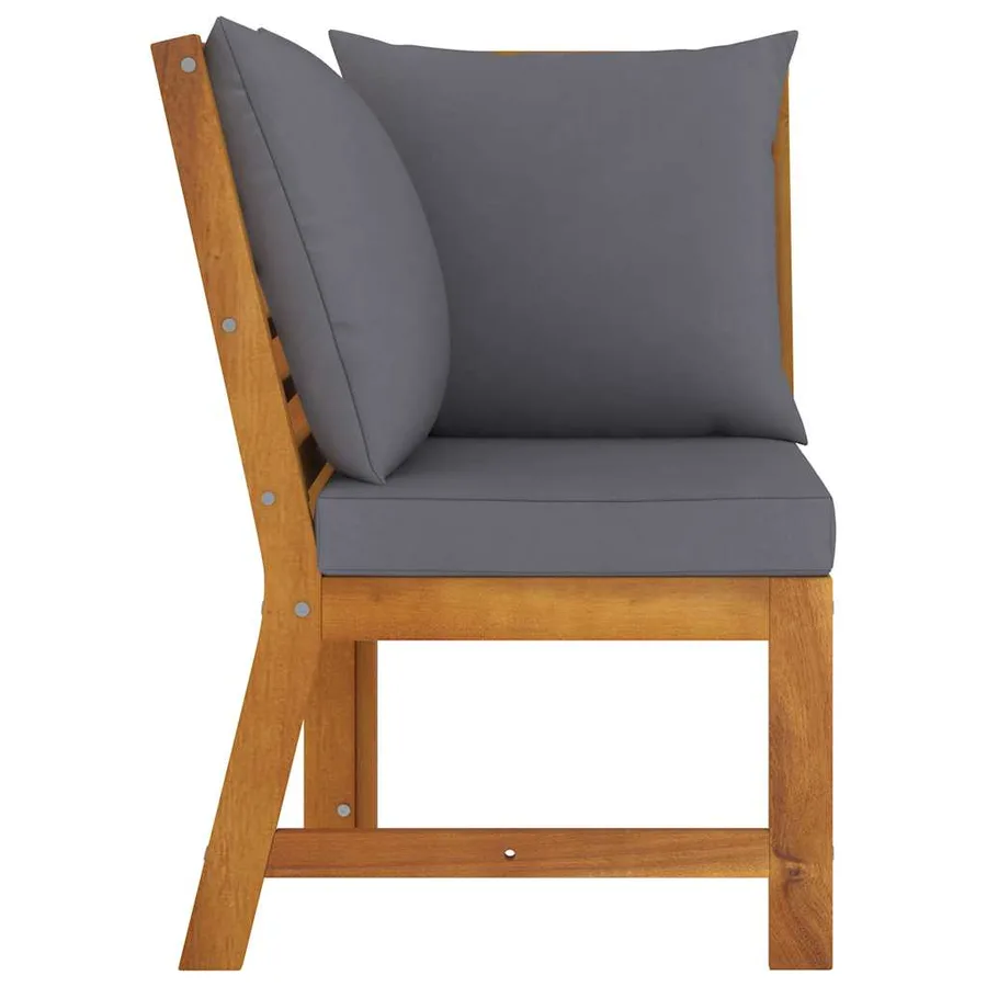 Canapé d'angle sectionnel avec coussin gris foncé Acacia solide - 3