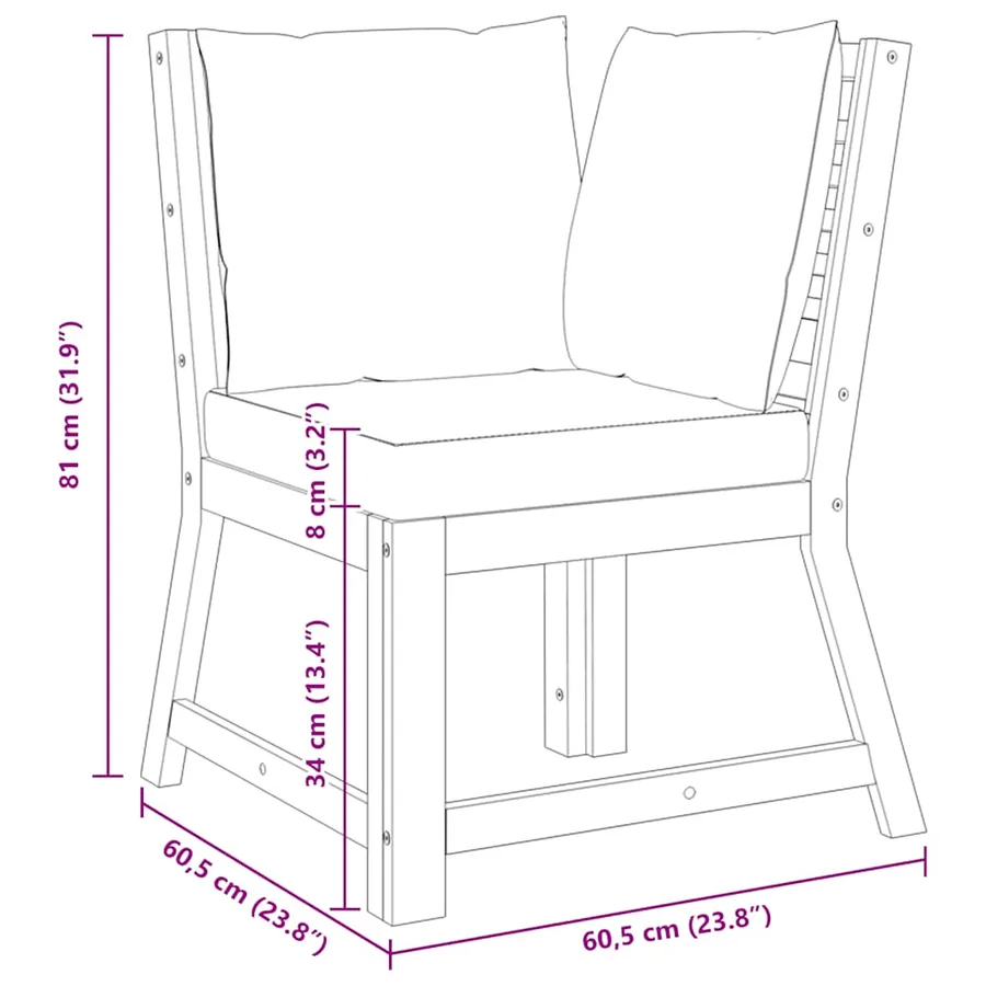 Canapé d'angle sectionnel avec coussin gris foncé Acacia solide - 7