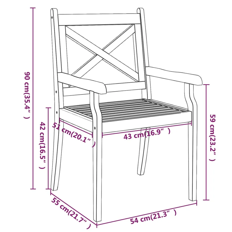 Ensemble à manger de jardin 5 pcs Bois d'acacia solide - 13
