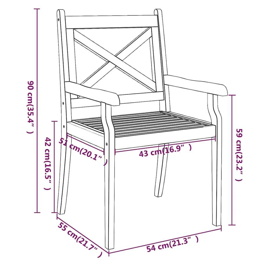 Ensemble à manger de jardin 5 pcs Bois d'acacia solide - 13