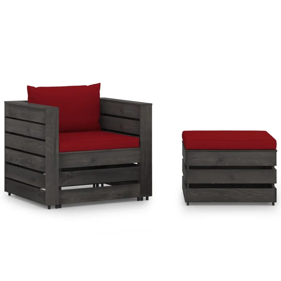 Salon de jardin 2 pcs avec coussins Bois imprégné de gris