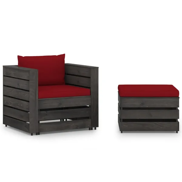 Salon de jardin 2 pcs avec coussins Bois imprégné de gris