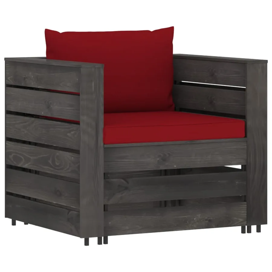 Salon de jardin 2 pcs avec coussins Bois imprégné de gris - 2