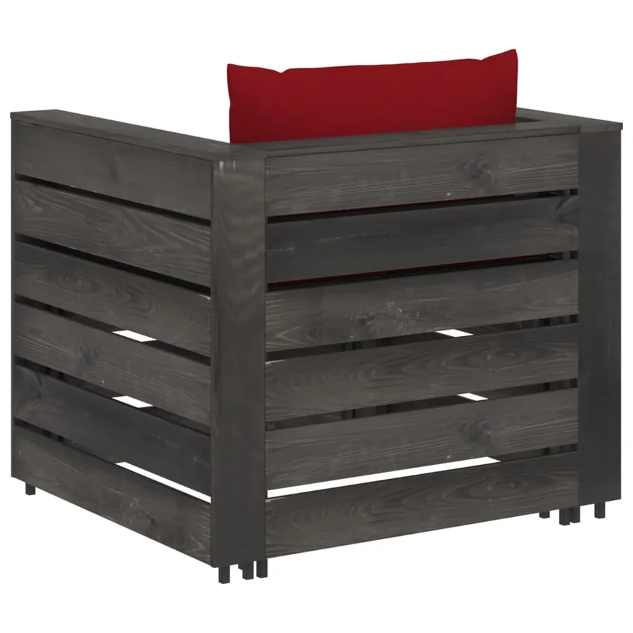 Salon de jardin 2 pcs avec coussins Bois imprégné de gris - 3
