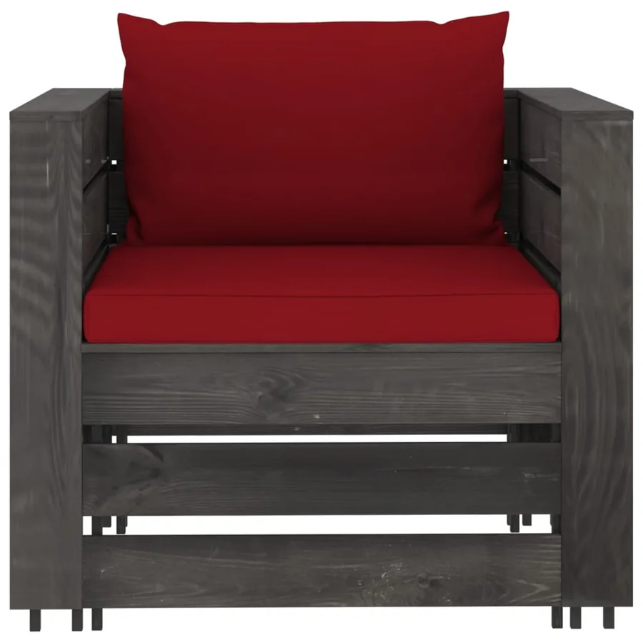 Salon de jardin 2 pcs avec coussins Bois imprégné de gris - 4