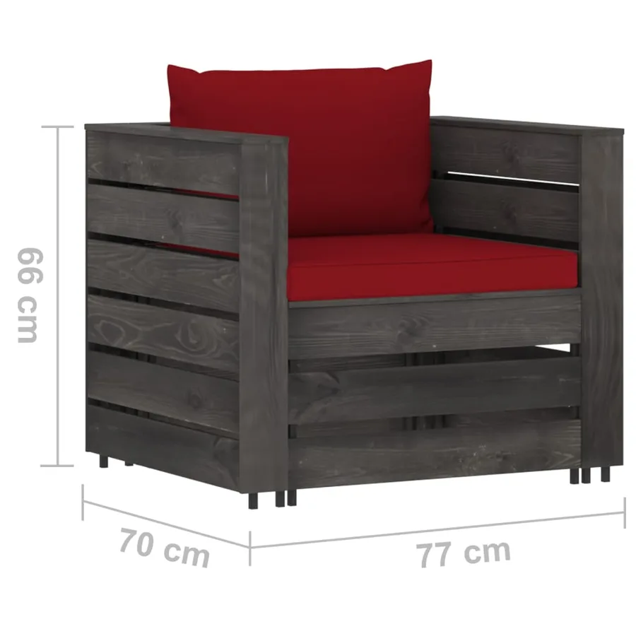 Salon de jardin 2 pcs avec coussins Bois imprégné de gris - 7