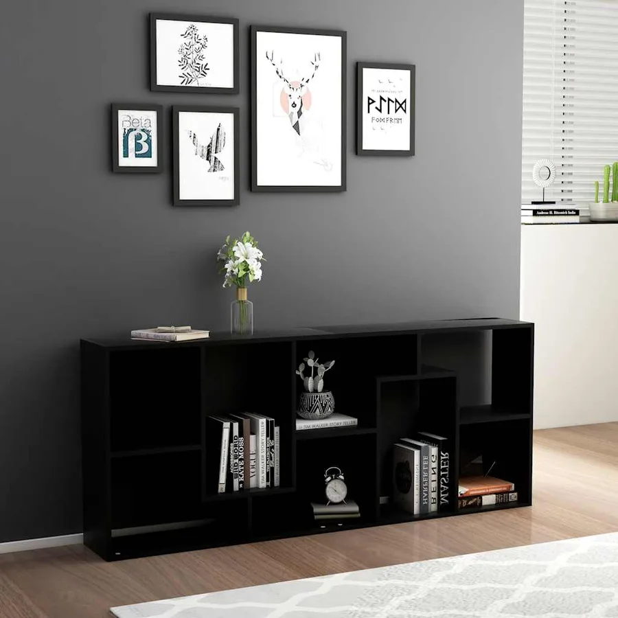 Bibliothèque Noir 67x24x161 cm Bois d'ingénierie - 3