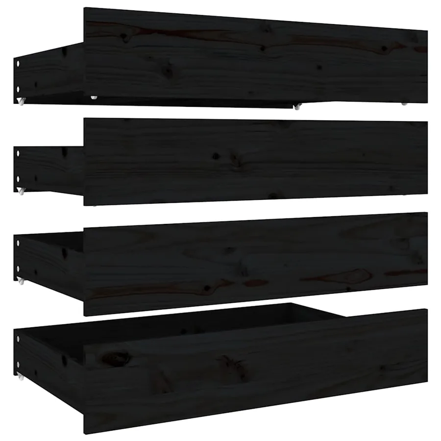 Tiroirs de lit 4 pcs Noir Bois de pin massif - 2
