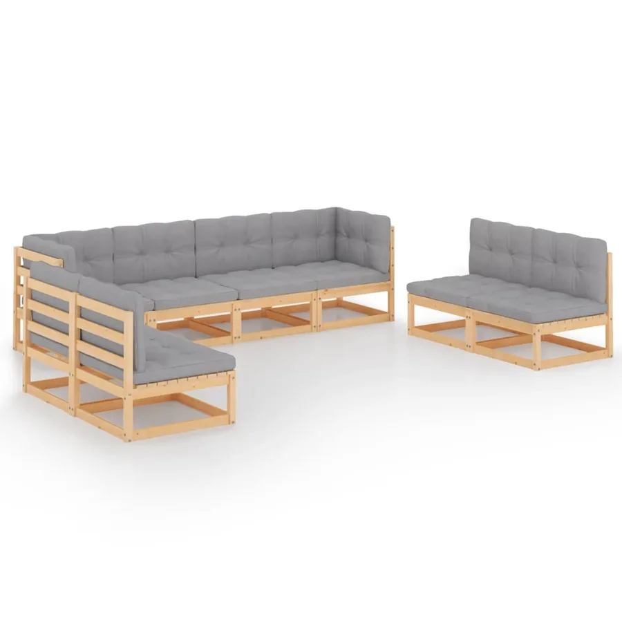 Salon de jardin 8 pcs avec coussins Bois de pin massif - 2