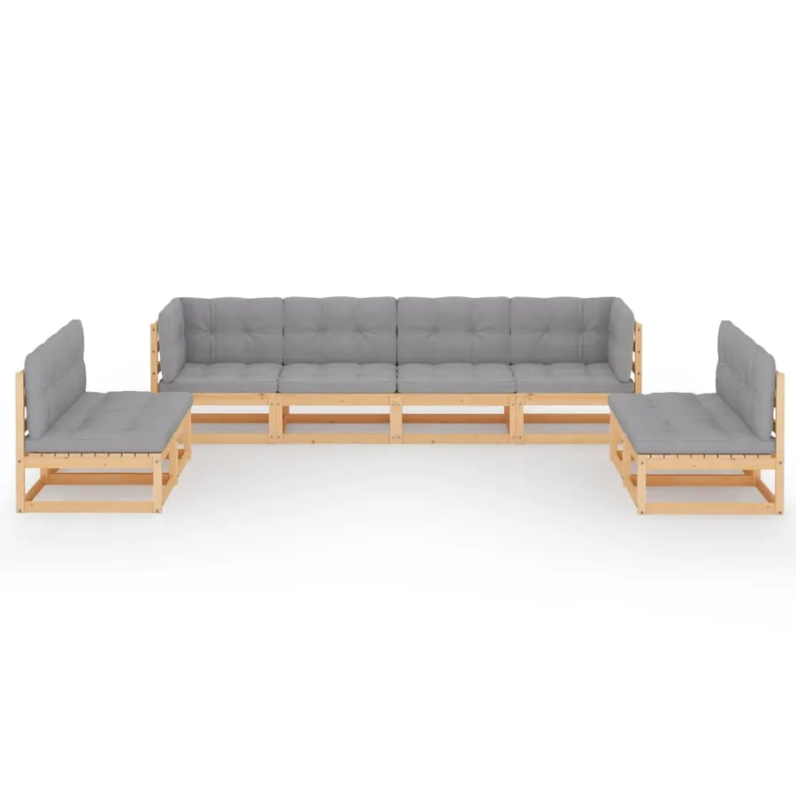 Salon de jardin 8 pcs avec coussins Bois de pin massif - 3