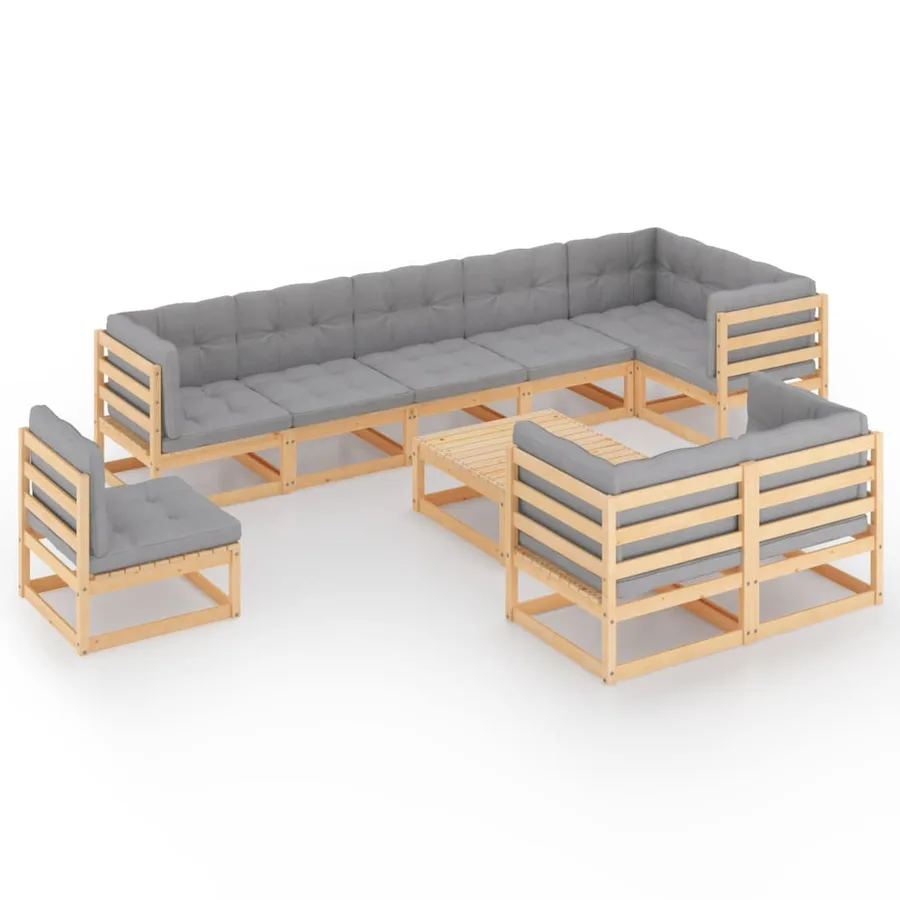Salon de jardin 10 pcs avec coussins Bois de pin massif - 2