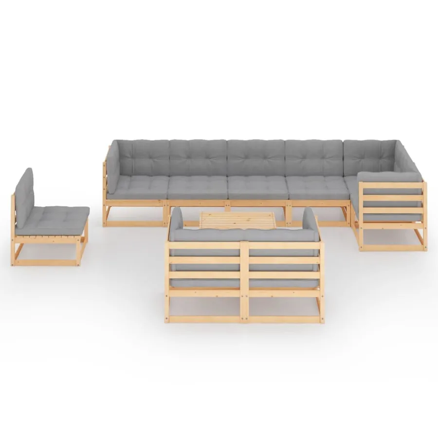 Salon de jardin 10 pcs avec coussins Bois de pin massif - 3