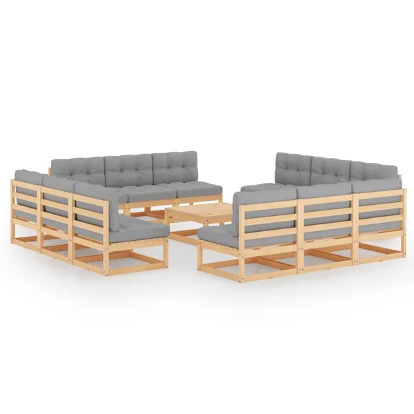 Salon de jardin 13 pcs avec coussins Bois de pin massif