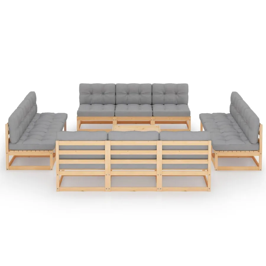 Salon de jardin 13 pcs avec coussins Bois de pin massif - 2