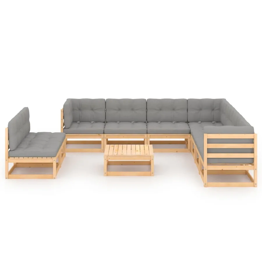 Salon de jardin 10 pcs avec coussins Bois de pin massif - 2