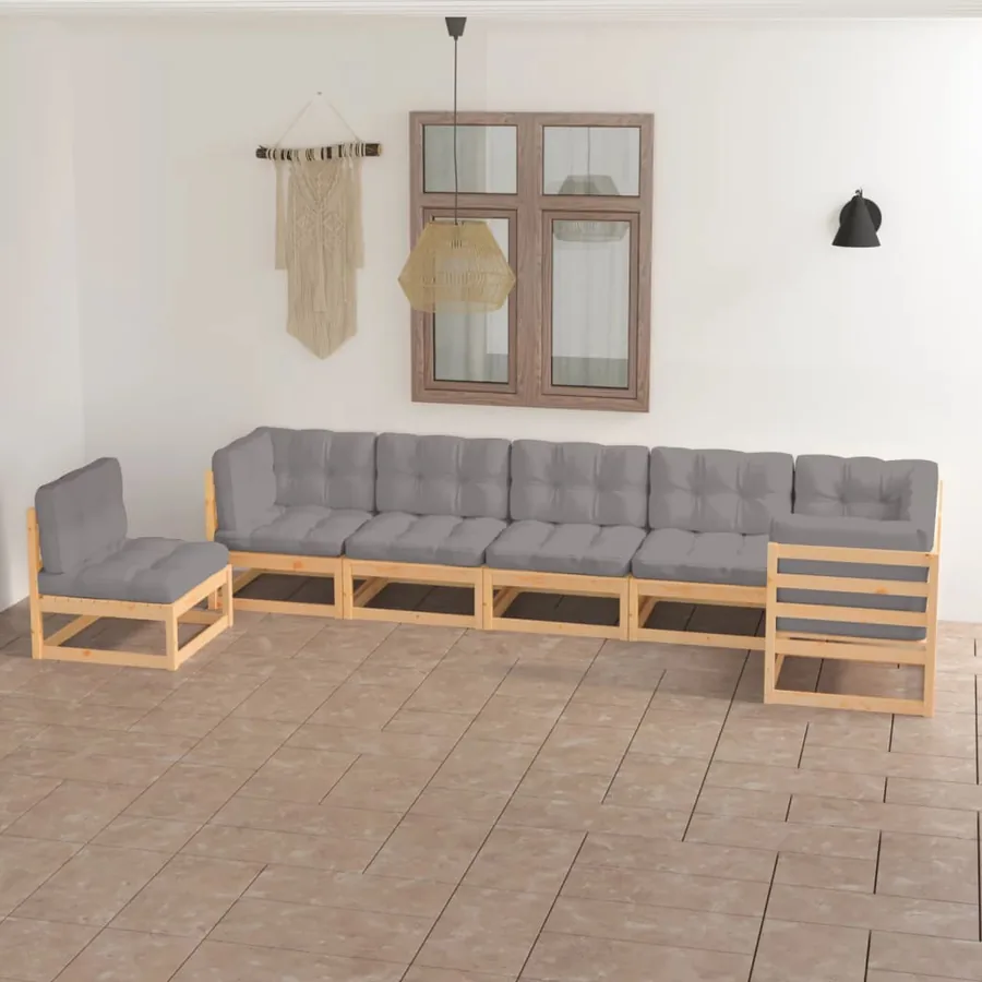 Salon de jardin 7 pcs avec coussins Bois de pin massif