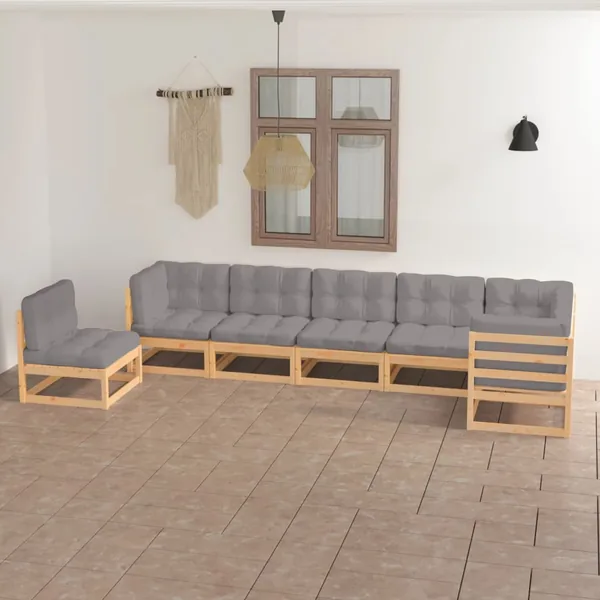 Salon de jardin 7 pcs avec coussins Bois de pin massif