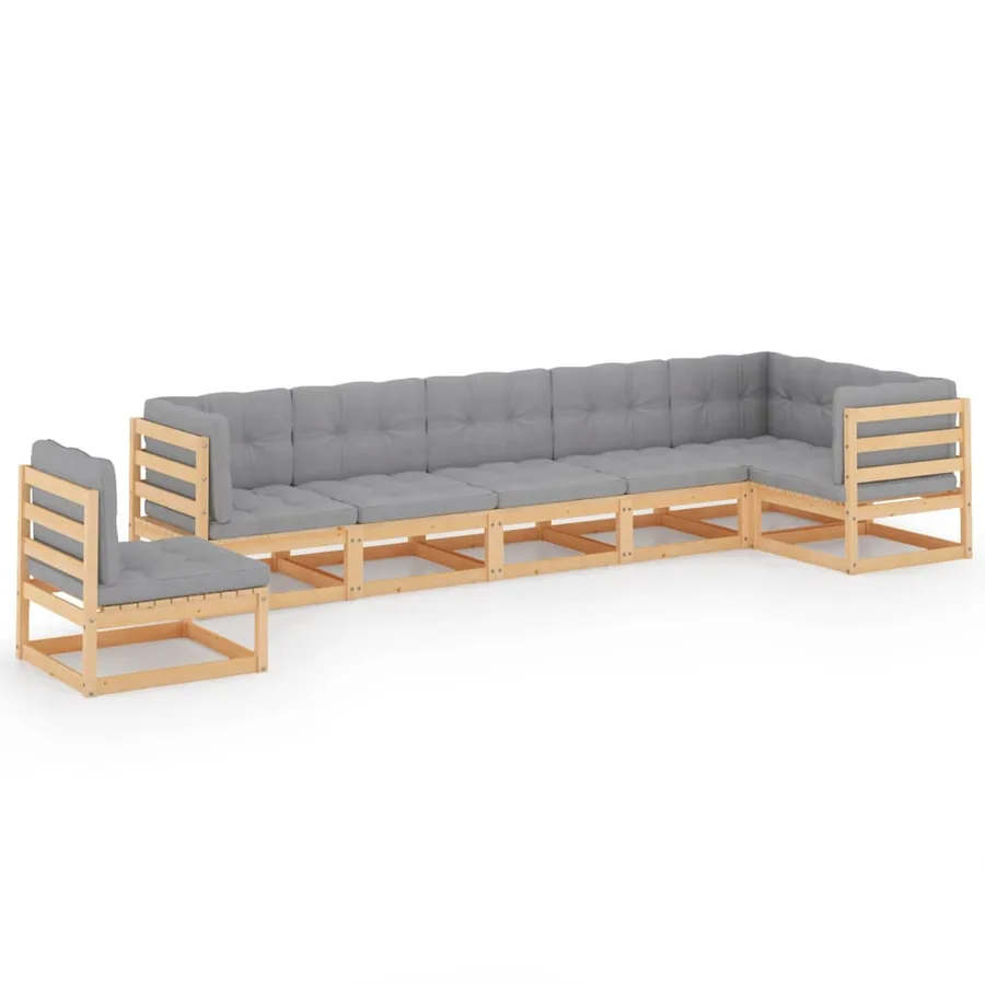 Salon de jardin 7 pcs avec coussins Bois de pin massif - 2