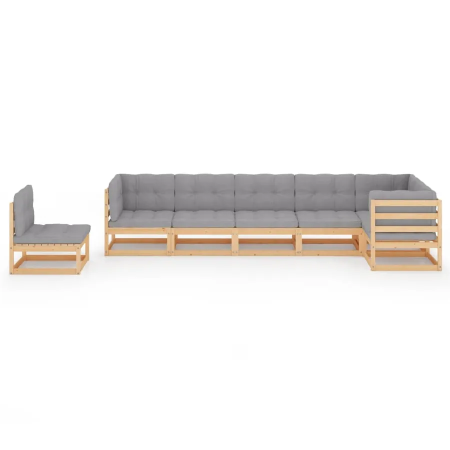 Salon de jardin 7 pcs avec coussins Bois de pin massif - 3
