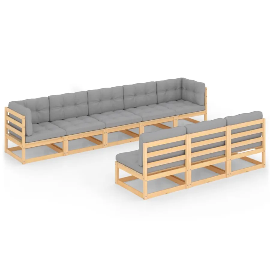 Salon de jardin 8 pcs avec coussins Bois de pin massif - 2