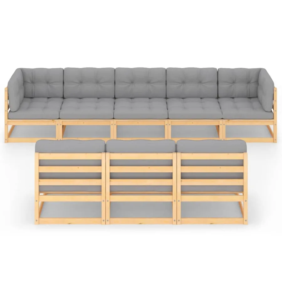 Salon de jardin 8 pcs avec coussins Bois de pin massif - 3