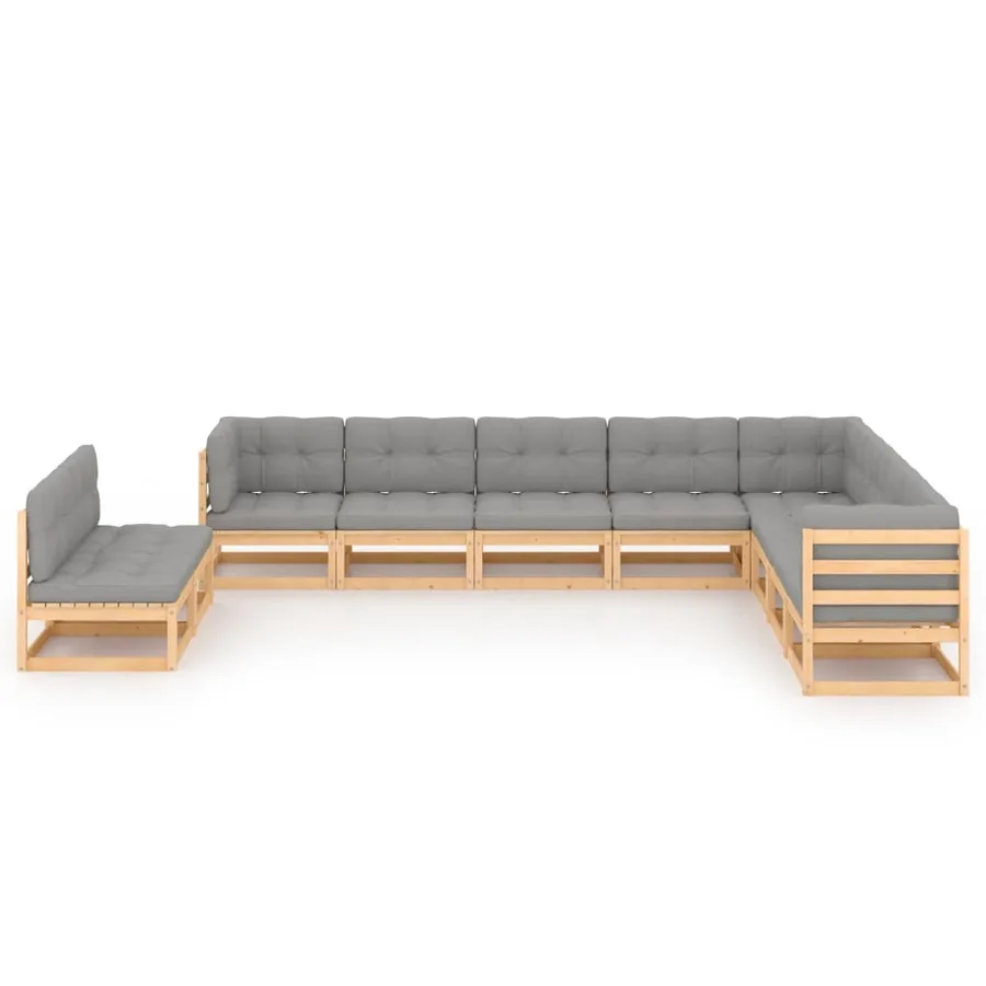 Salon de jardin 10 pcs avec coussins Bois de pin massif - 2