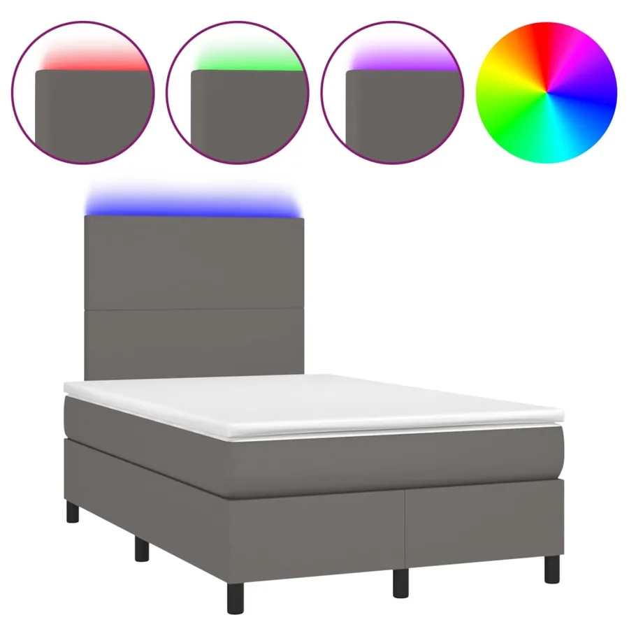 Sommier à lattes de lit avec matelas et LED Gris 120x200 cm - 2