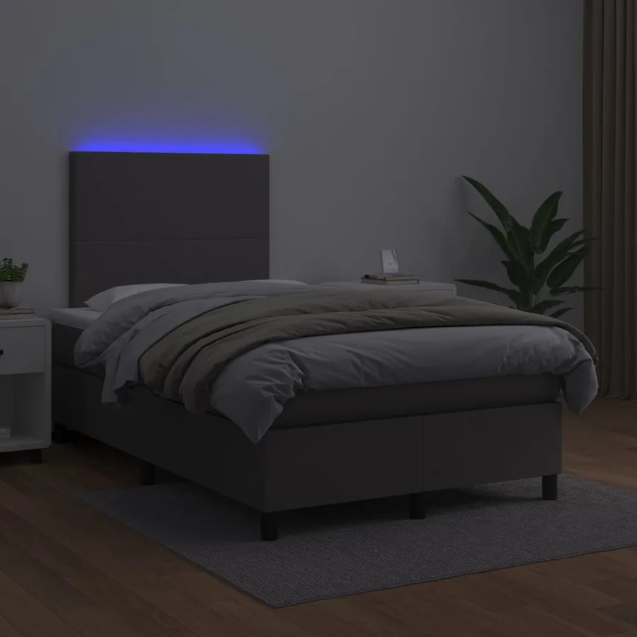 Sommier à lattes de lit avec matelas et LED Gris 120x200 cm - 4