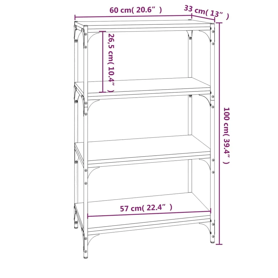 Bibliothèque Sonoma gris 60x33x100 cm Bois d'ingénierie acier - 9