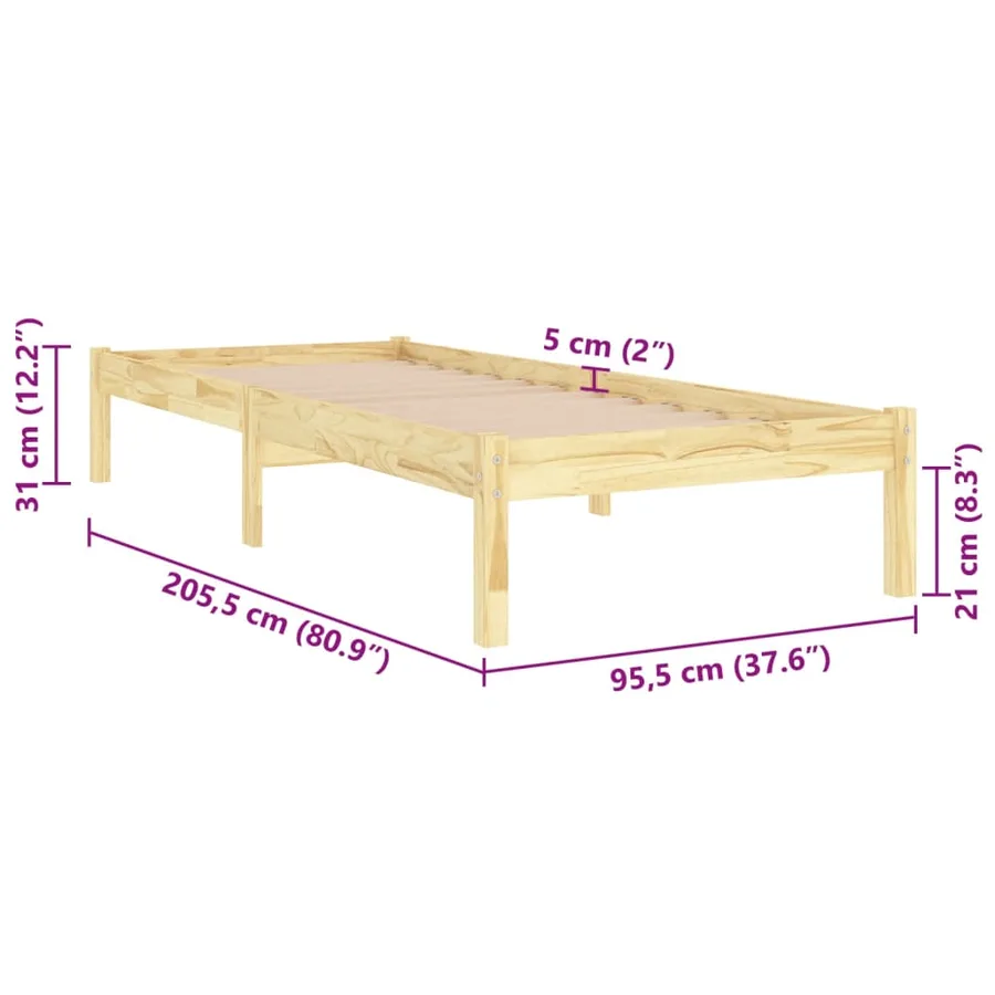 Cadre de lit sans matelas bois massif 90x200 cm - 8