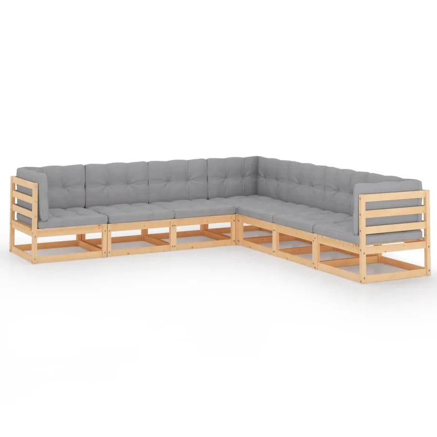 Salon de jardin 7 pcs avec coussins Bois de pin massif - 2