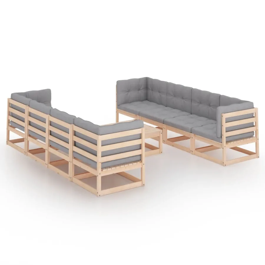 Salon de jardin 9 pcs avec coussins Bois de pin massif - 2