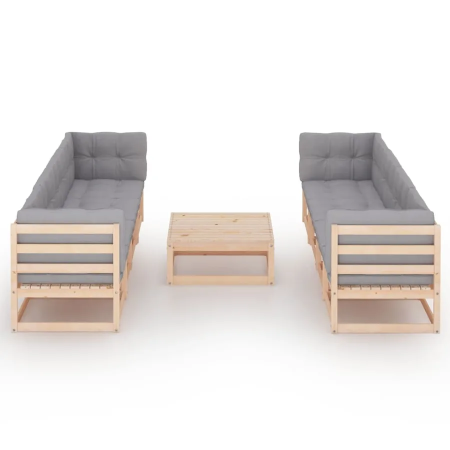 Salon de jardin 9 pcs avec coussins Bois de pin massif - 3