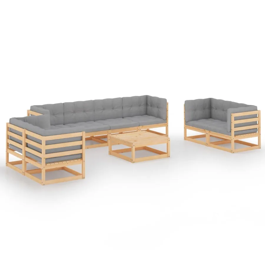 Salon de jardin 9 pcs avec coussins Bois de pin massif - 2