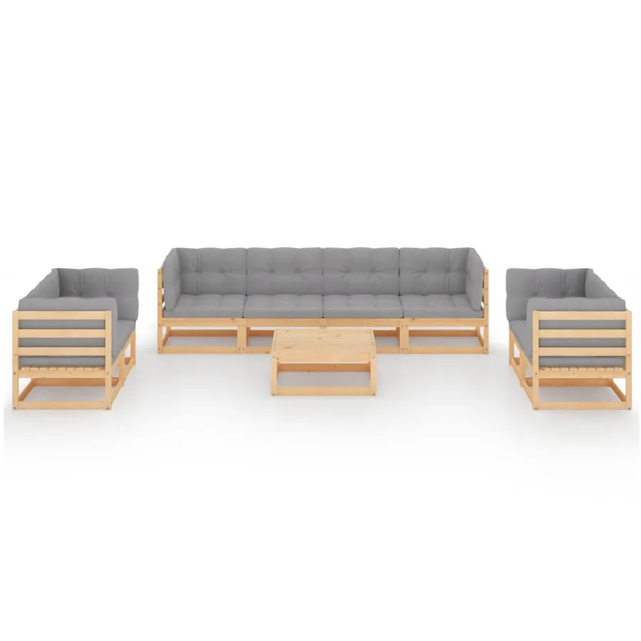 Salon de jardin 9 pcs avec coussins Bois de pin massif - 3