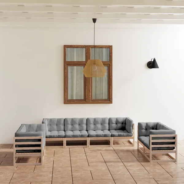 Salon de jardin 8 pcs avec coussins Bois de pin massif