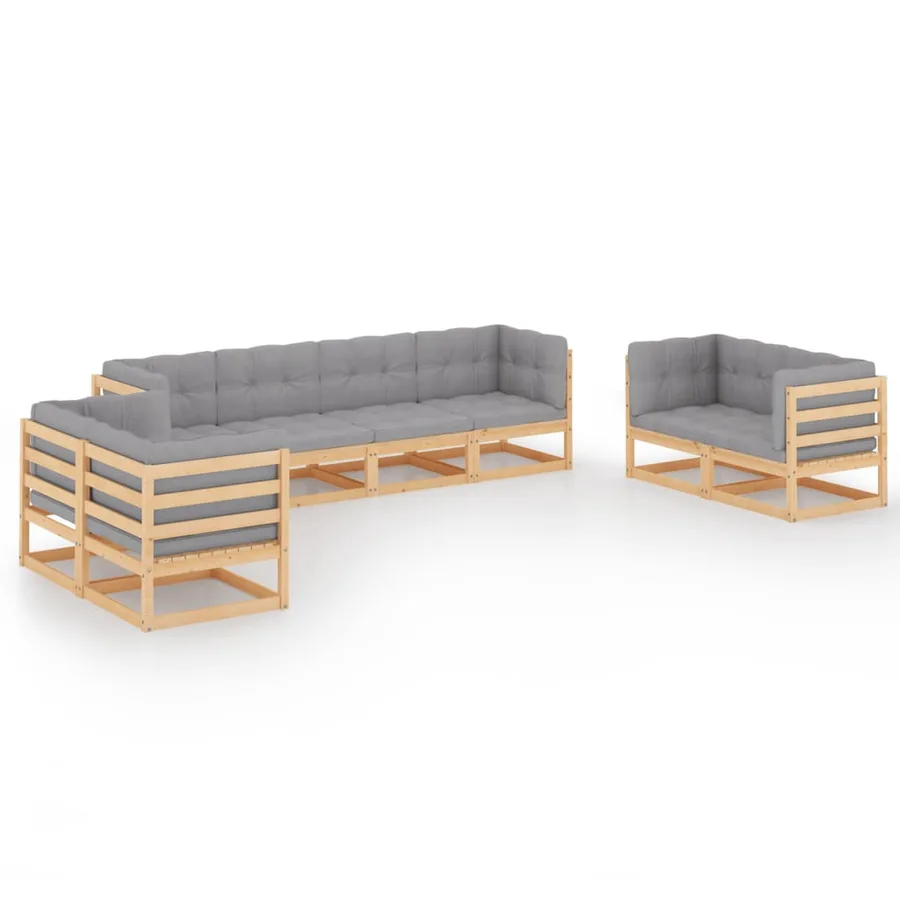 Salon de jardin 8 pcs avec coussins Bois de pin massif - 2