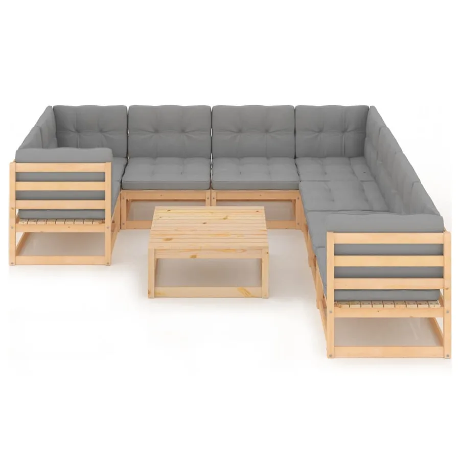 Salon de jardin 9 pcs avec coussins Bois de pin massif - 2