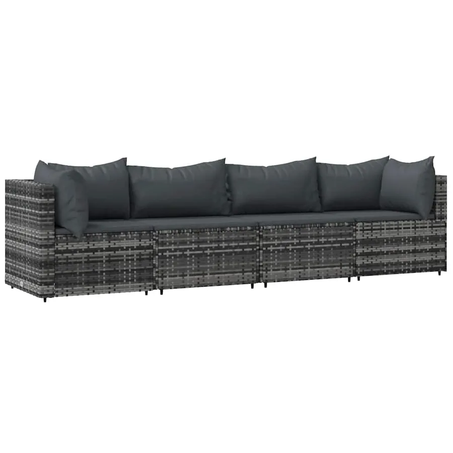 Salon de jardin 4 pcs avec coussins Gris Résine tressée - 2