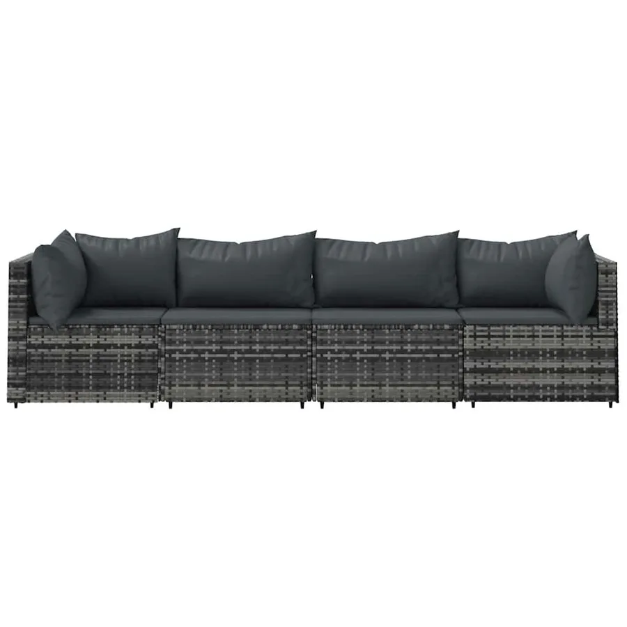 Salon de jardin 4 pcs avec coussins Gris Résine tressée - 3