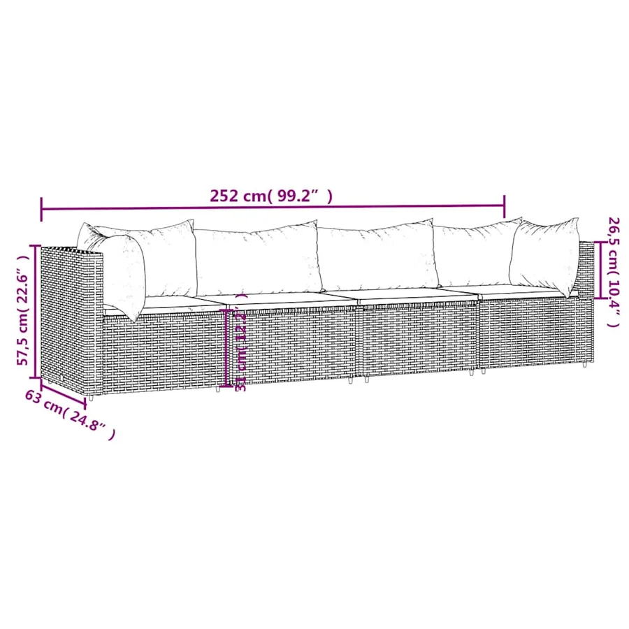 Salon de jardin 4 pcs avec coussins Gris Résine tressée - 9