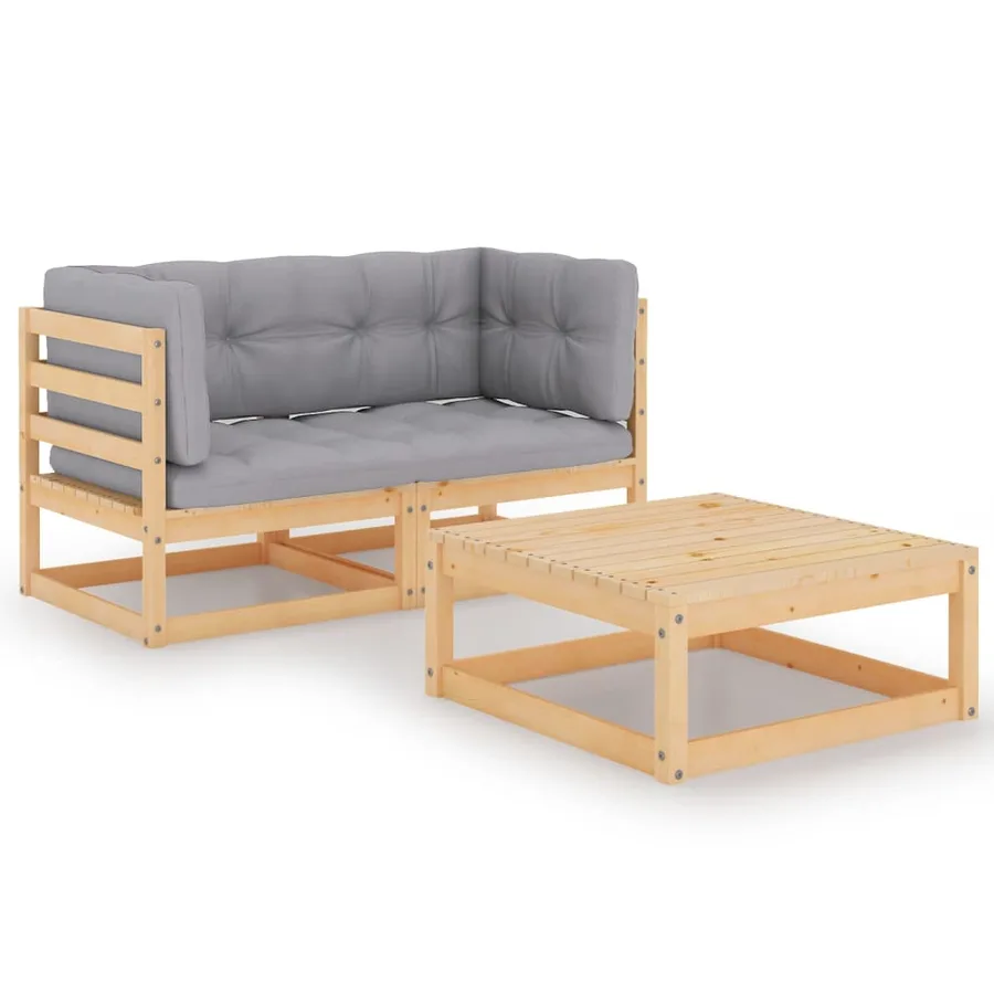 Salon de jardin 3 pcs avec coussins Bois de pin massif - 2