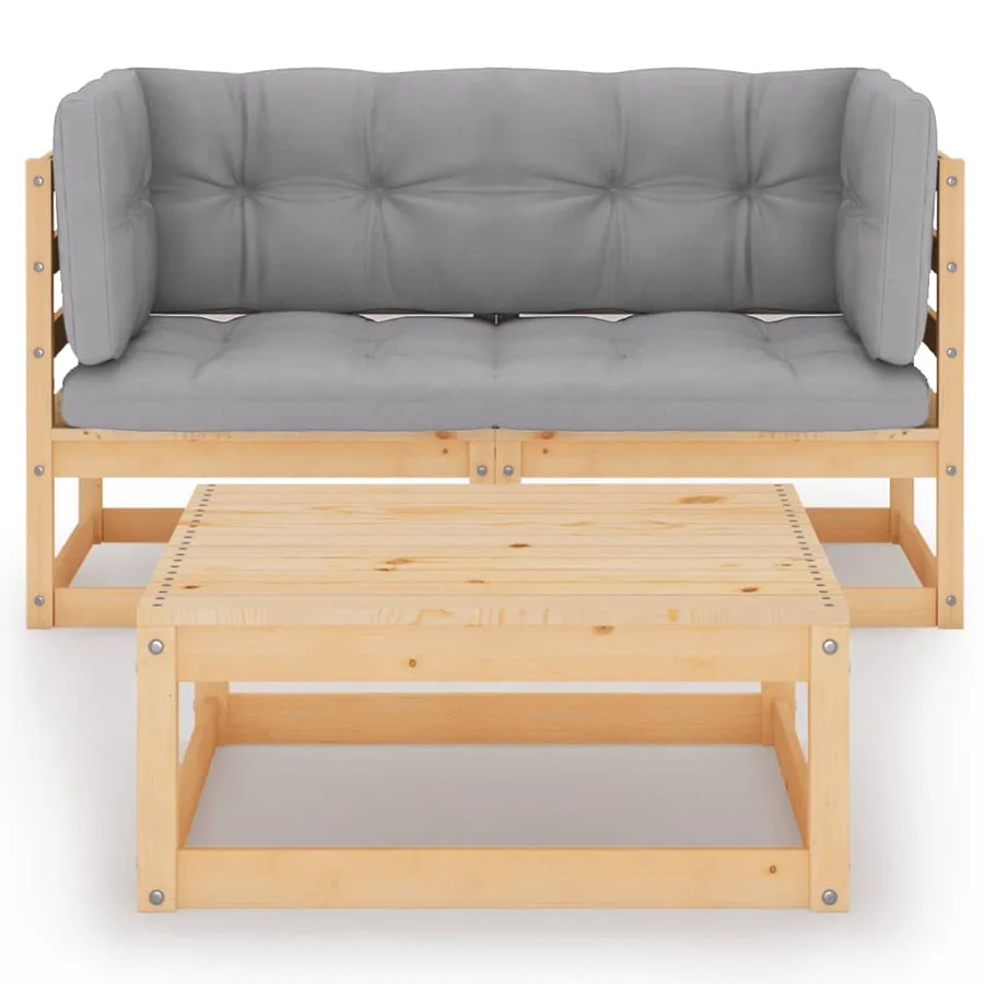 Salon de jardin 3 pcs avec coussins Bois de pin massif - 3