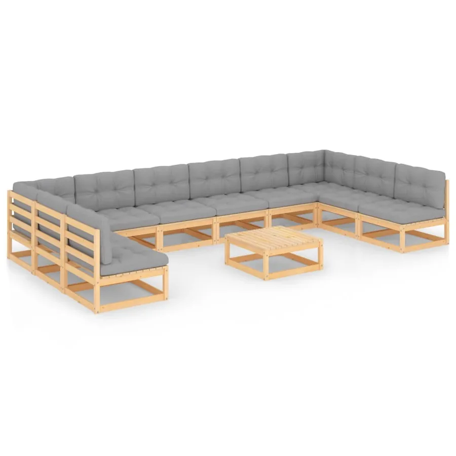 Salon de jardin 11 pcs avec coussins Bois de pin massif - 2