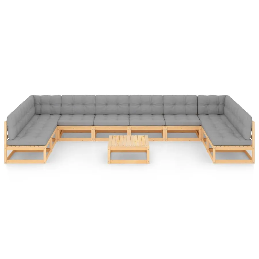 Salon de jardin 11 pcs avec coussins Bois de pin massif - 3