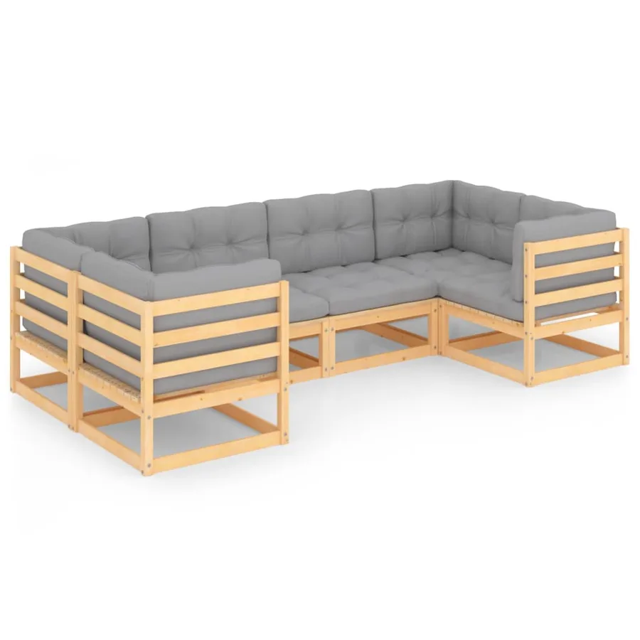 Salon de jardin 6 pcs avec coussins Bois de pin massif - 2