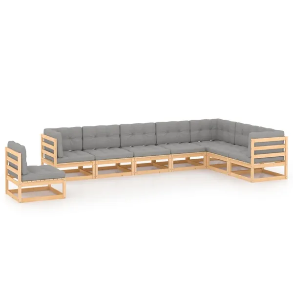 Salon de jardin 8 pcs avec coussins Bois de pin massif