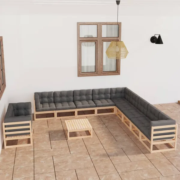 Salon de jardin 12 pcs avec coussins Bois de pin massif
