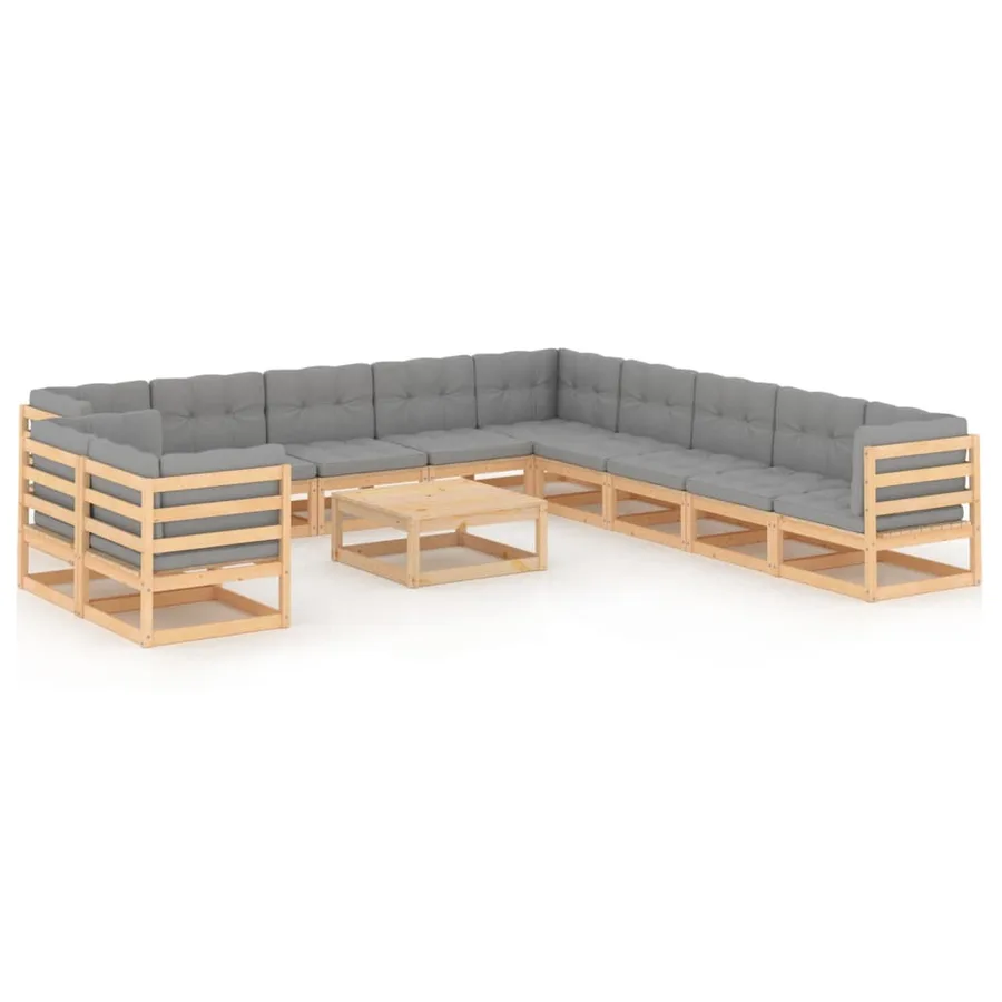 Salon de jardin 12 pcs avec coussins Bois de pin massif - 2
